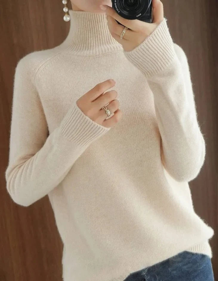 Fitted Roll Neck Sweater - Ribbed Knit Women's Sweater
