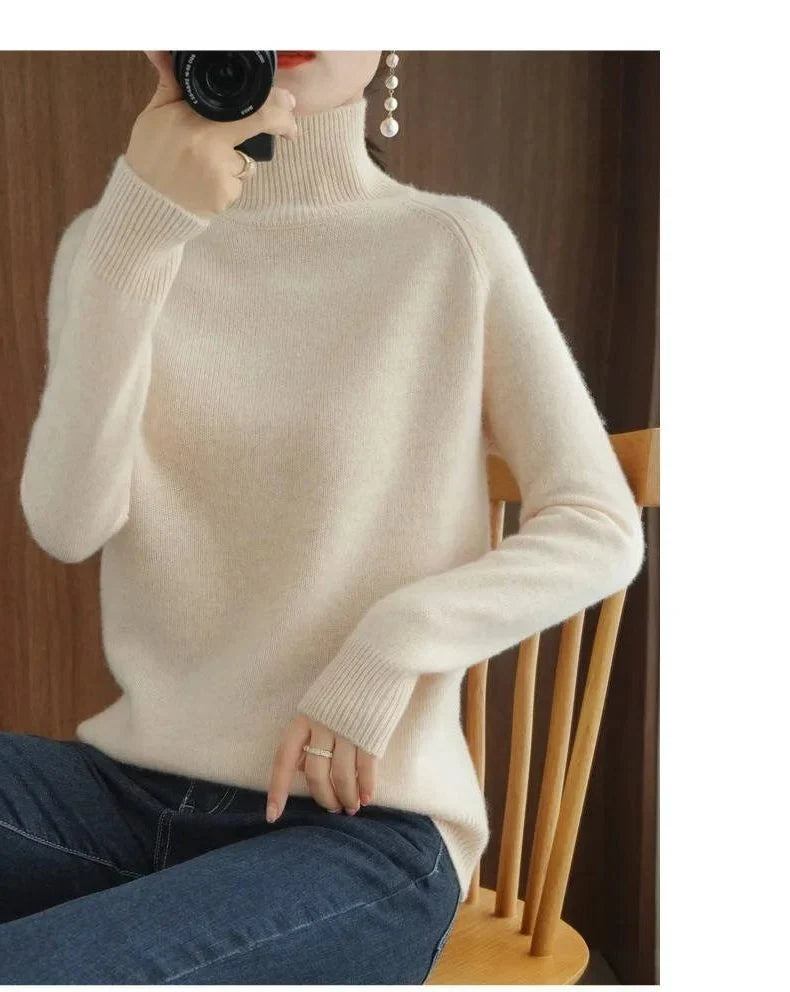 Fitted Roll Neck Sweater - Ribbed Knit Women's Sweater