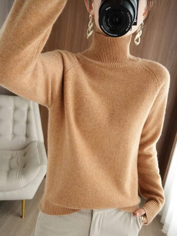 Fitted Roll Neck Sweater - Ribbed Knit Women's Sweater