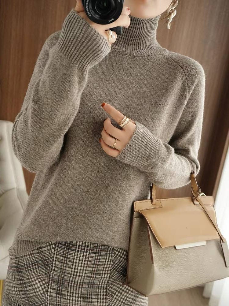 Fitted Roll Neck Sweater - Ribbed Knit Women's Sweater