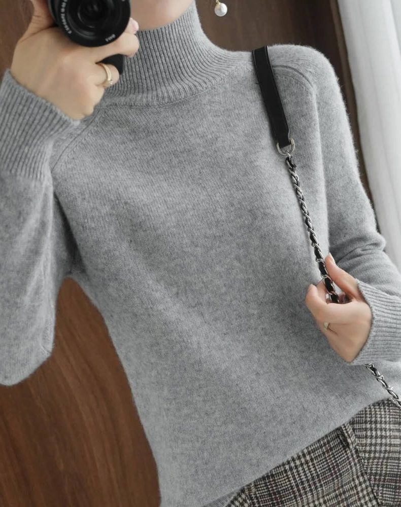Fitted Roll Neck Sweater - Ribbed Knit Women's Sweater