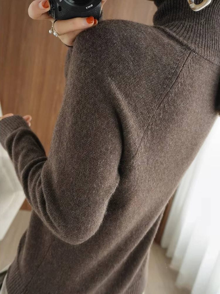 Fitted Roll Neck Sweater - Ribbed Knit Women's Sweater