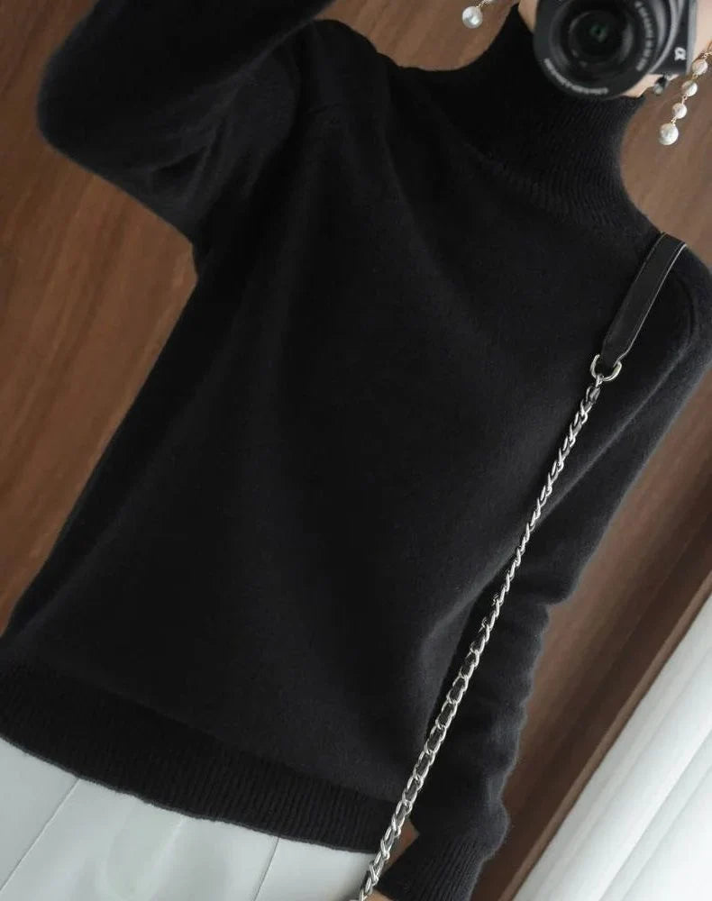 Fitted Roll Neck Sweater - Ribbed Knit Women's Sweater
