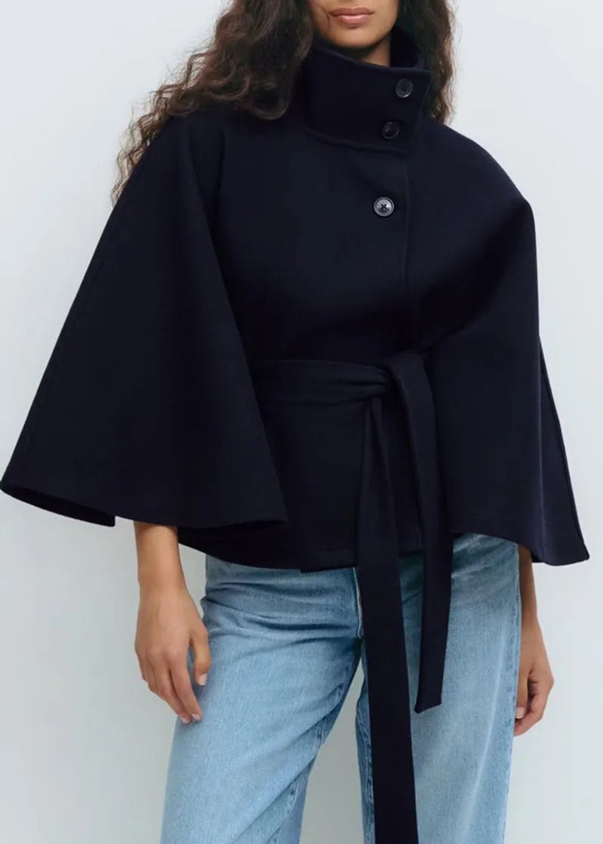 Women's Belted High-Neck Cape-Sleeve Trench Coat