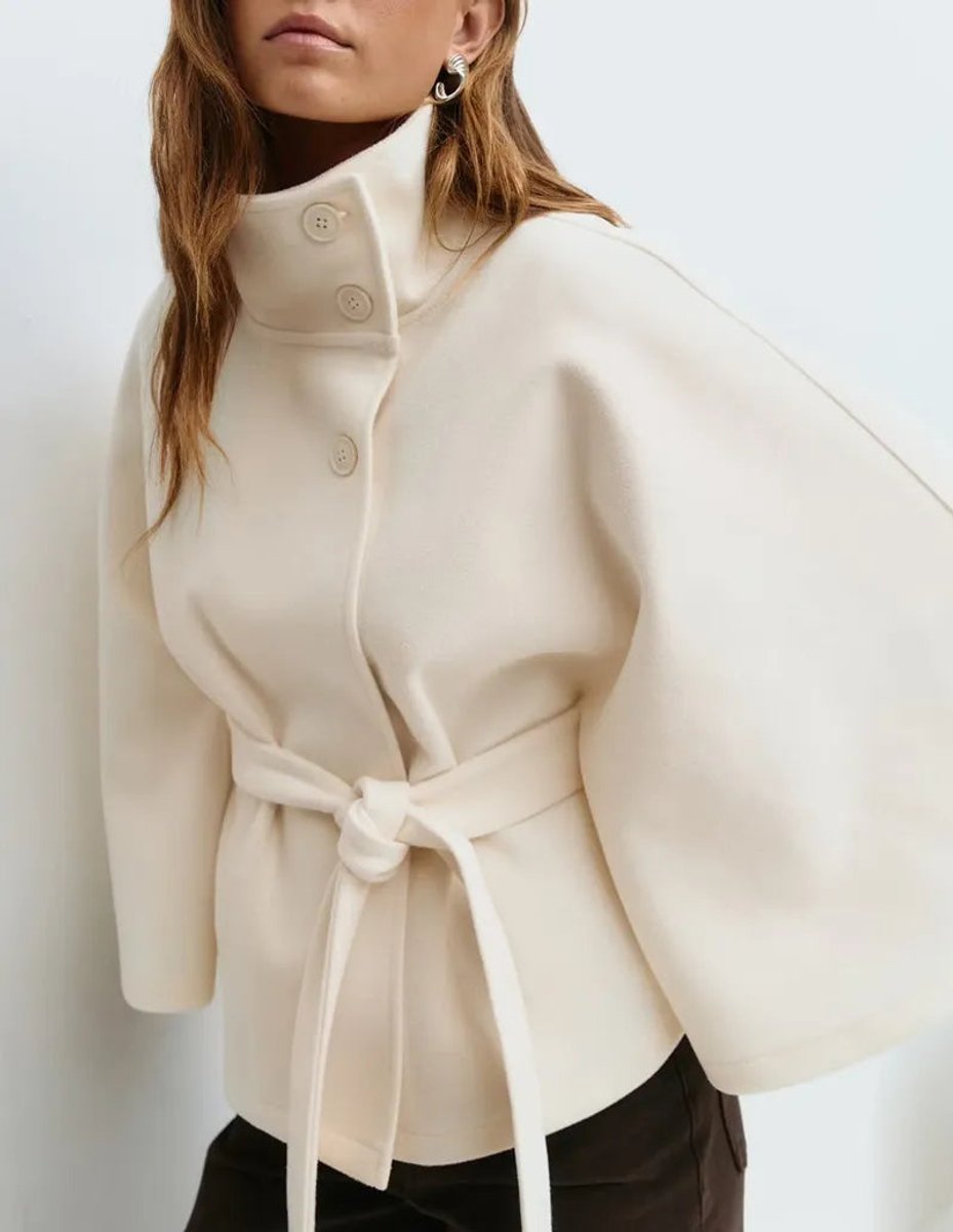 Women's Belted High-Neck Cape-Sleeve Trench Coat