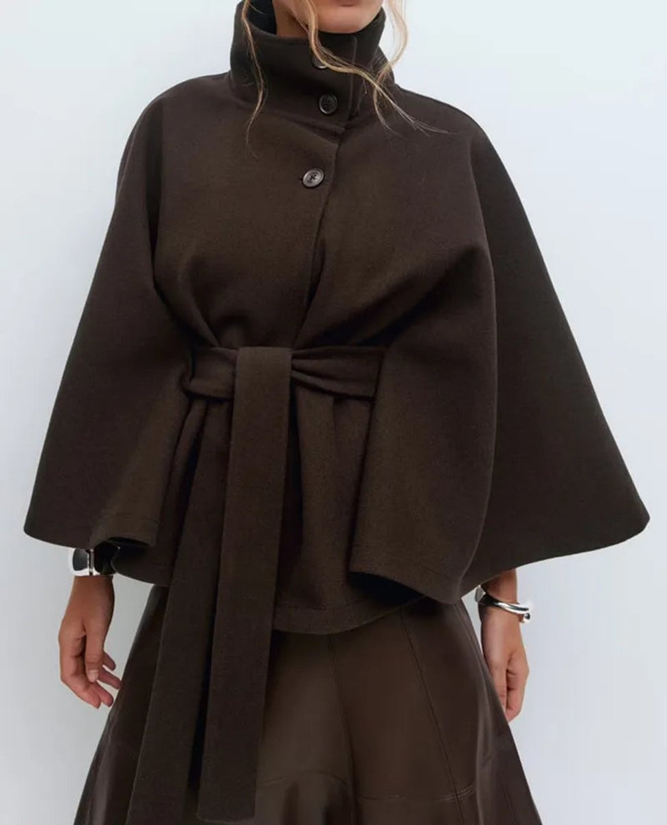 Women's Belted High-Neck Cape-Sleeve Trench Coat