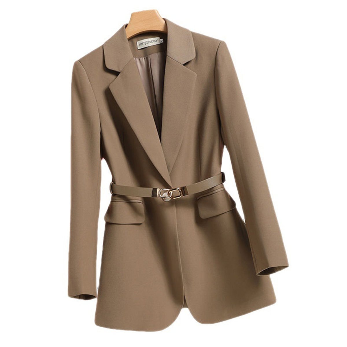 Women's Belted Single-Button Notch-Lapel Blazer Jacket
