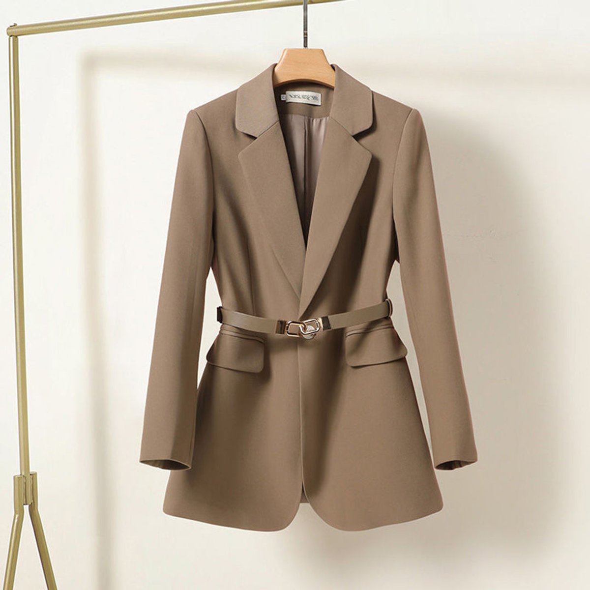 Women's Belted Single-Button Notch-Lapel Blazer Jacket