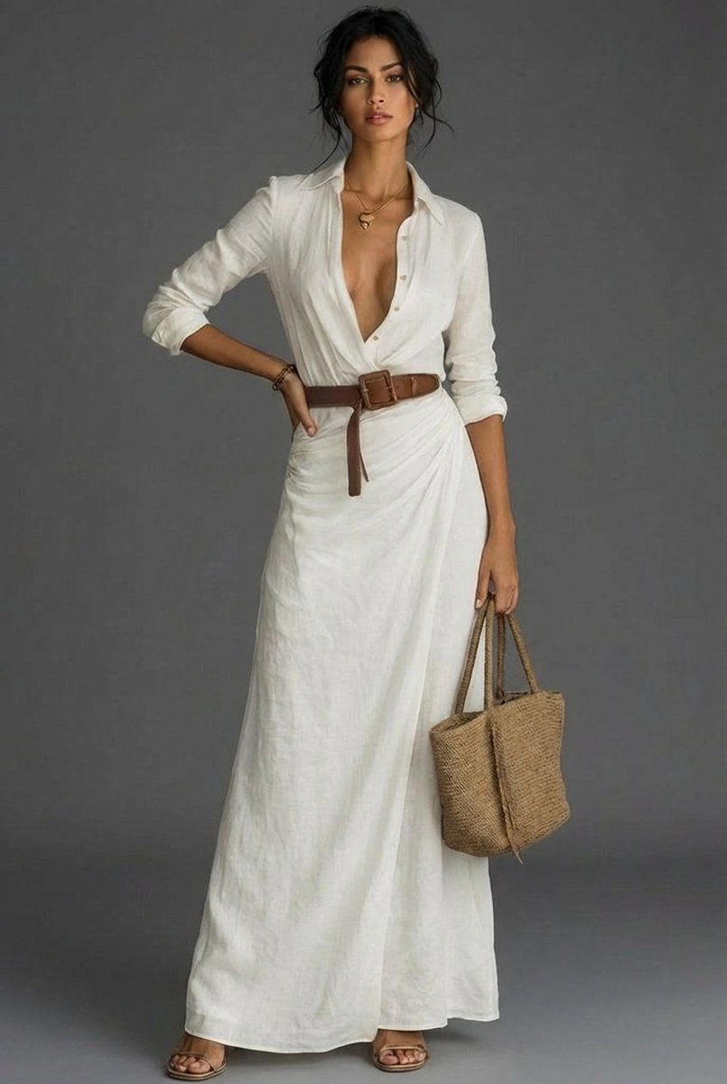 Women's Belted Wrap Long Sleeve Fall Dress Maxi