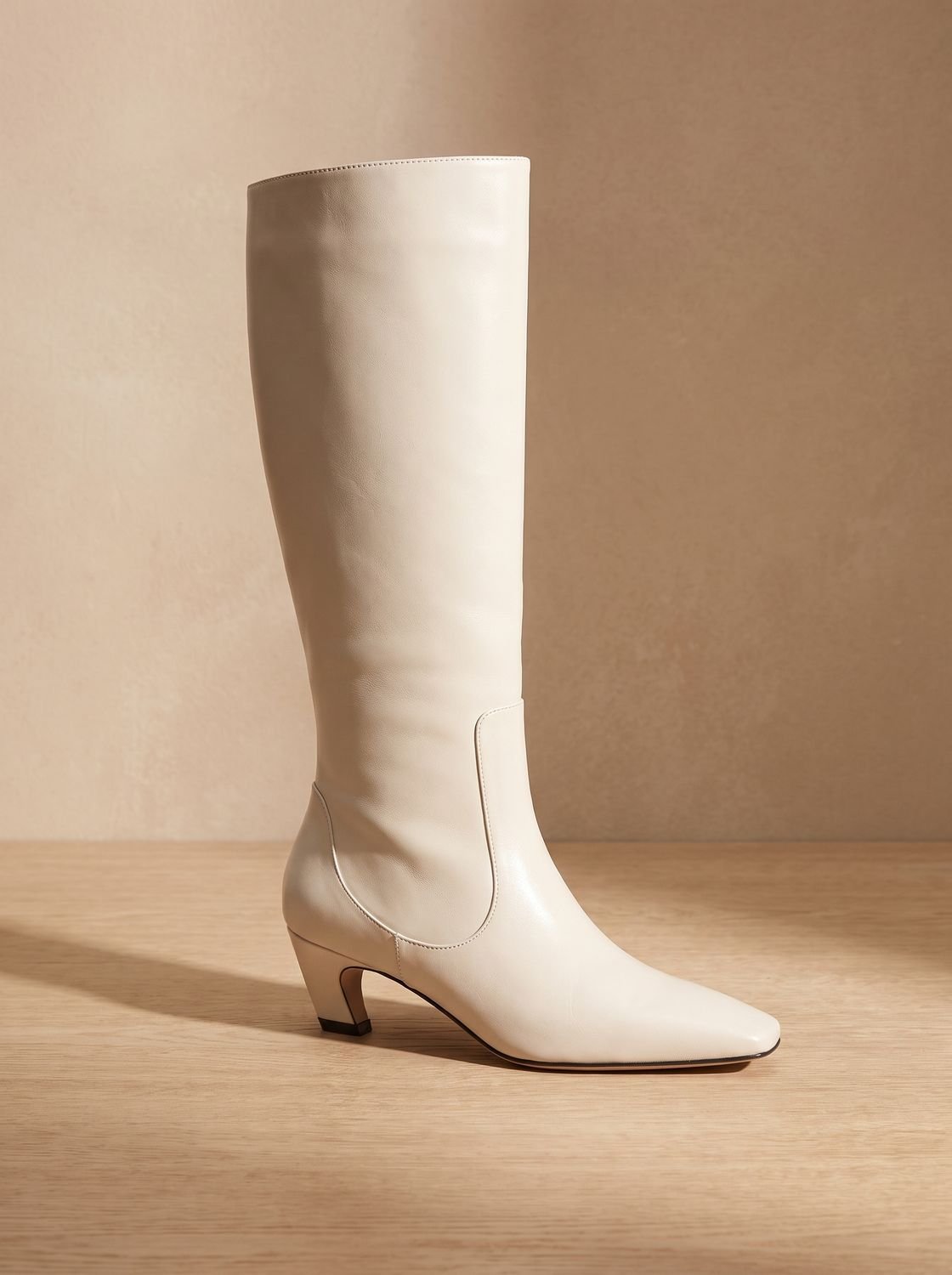 Scarlett | Women's Black Knee High Boots Square-Toe Low Kitten Heel