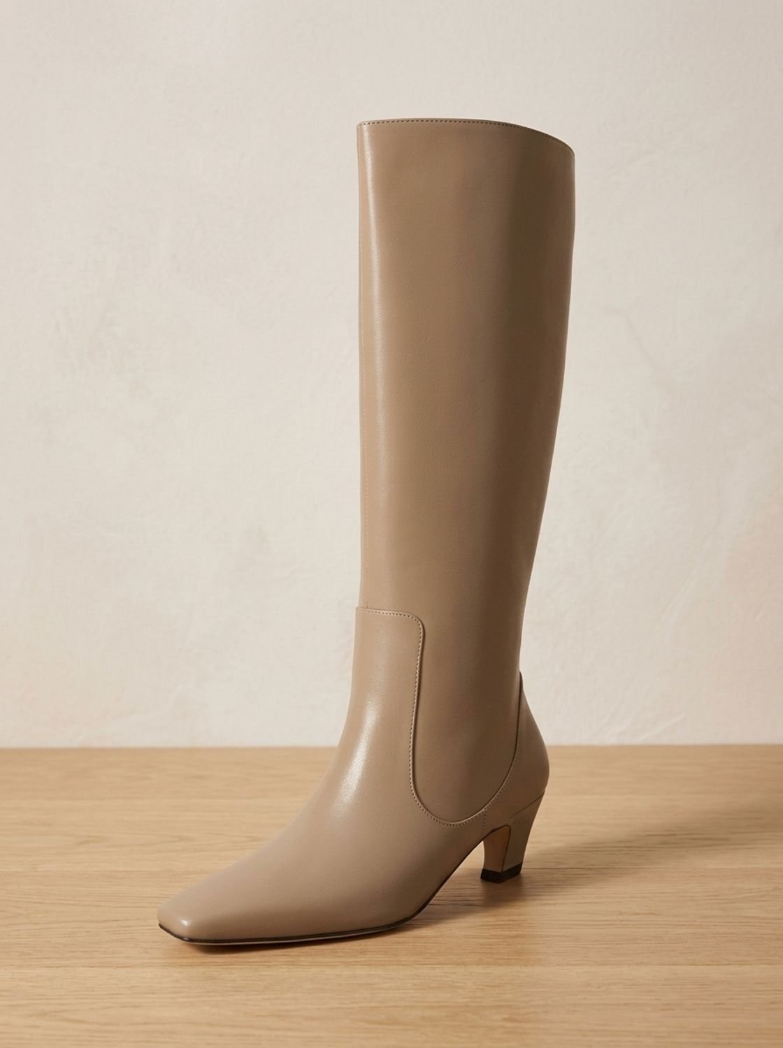 Scarlett | Women's Black Knee High Boots Square-Toe Low Kitten Heel