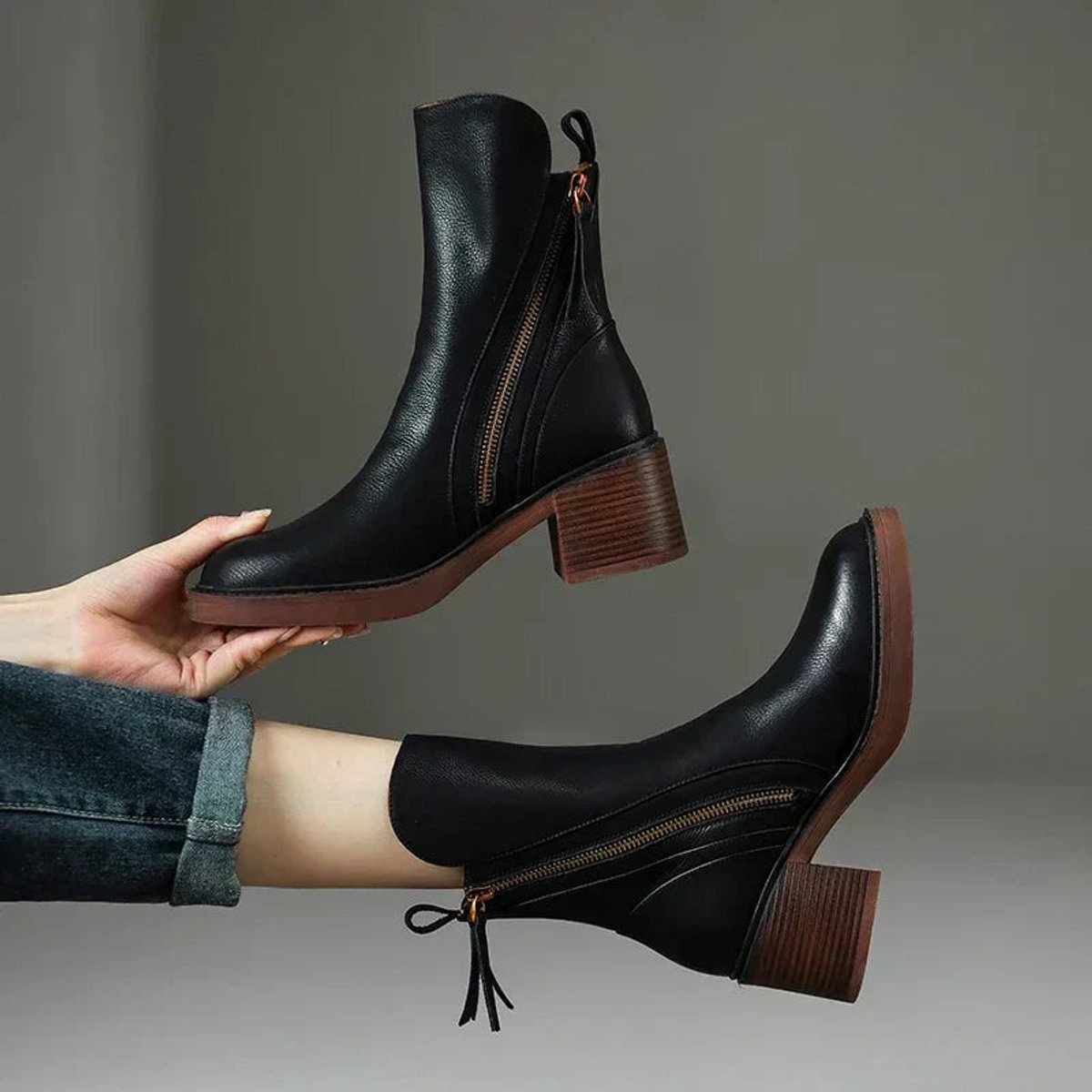 Women's Block-Heel Side-Zip Ankle Boots Orthopedic Support