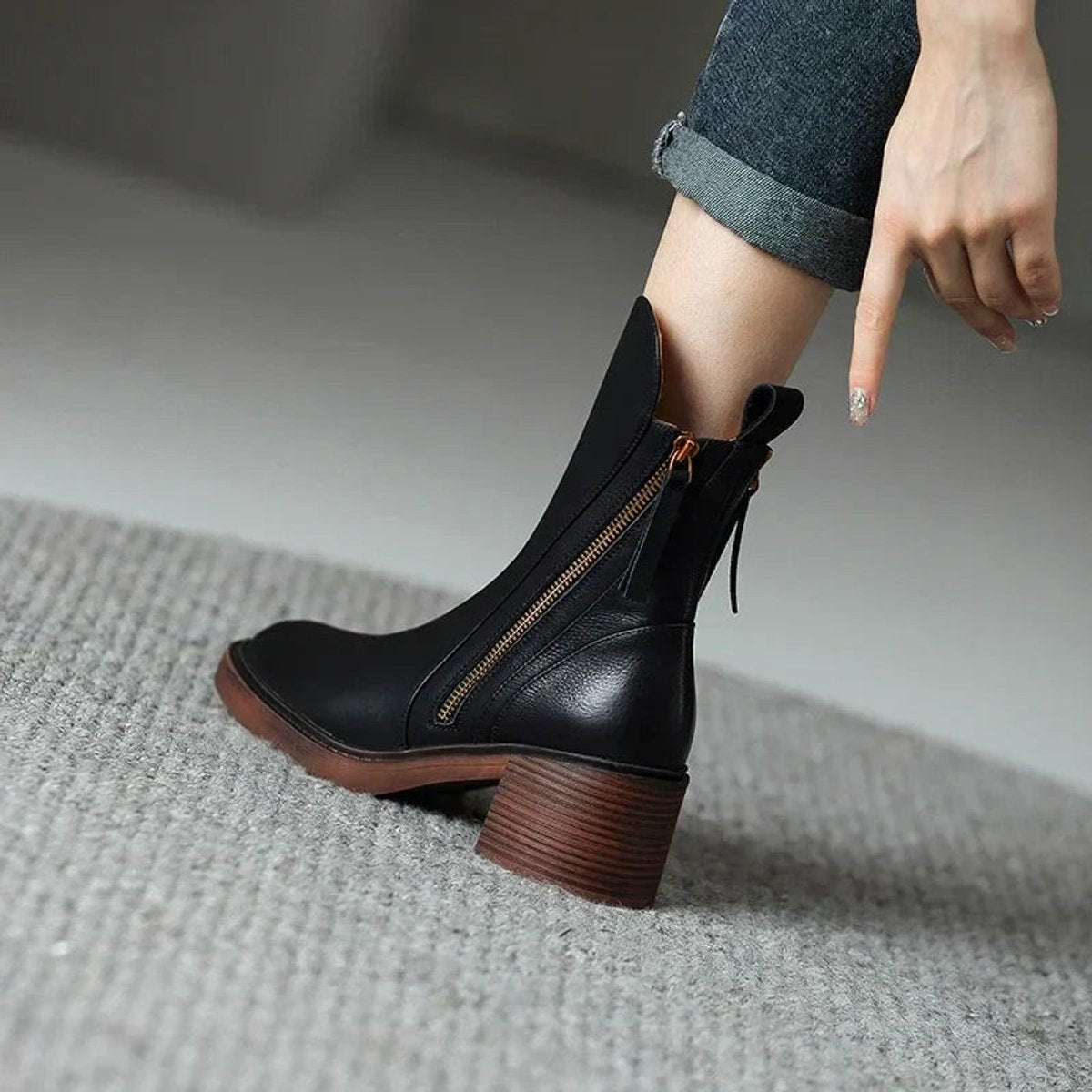Women's Block-Heel Side-Zip Ankle Boots Orthopedic Support