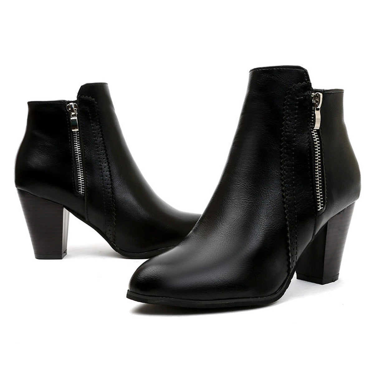 Women's Block-Heel Side-Zip Pointed-Toe Ankle Boots