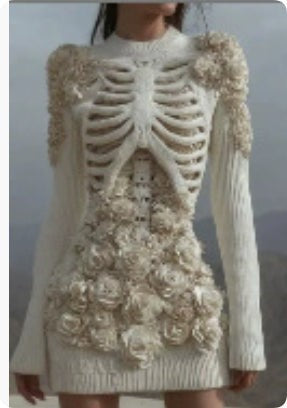 Marlowe | Women's Bodycon Long-Sleeve Skeleton Print Floral Appliqué Halloween Mini Dress