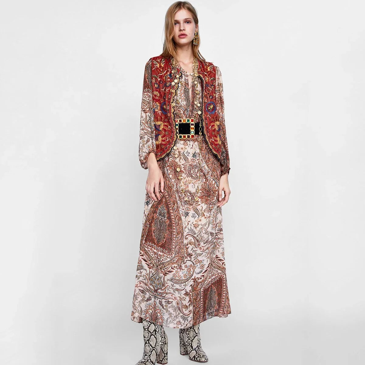 Women’s boho floral open front vest design