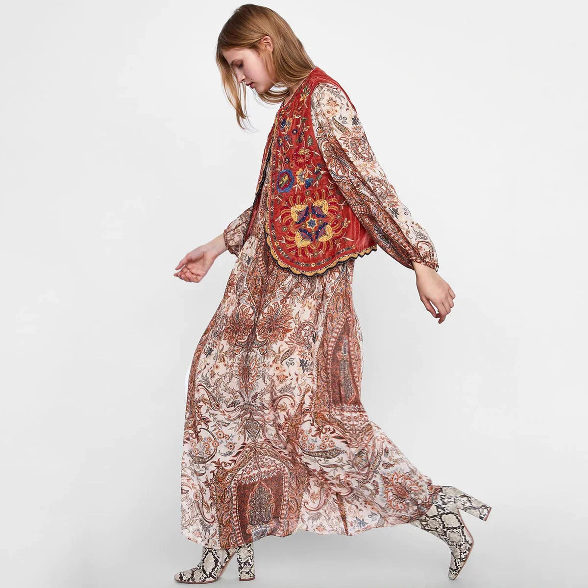 Women’s boho floral open front vest design