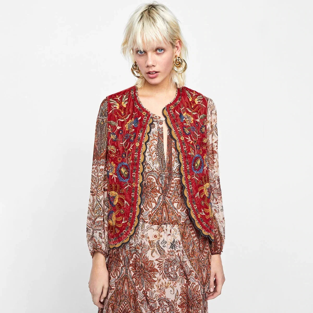 Women’s boho floral open front vest design