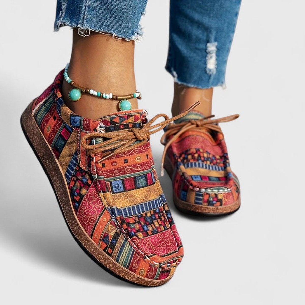 Women's Boho Lace-Up Orthopedic Comfort Sneakers