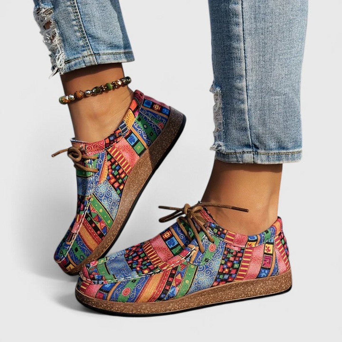 Women's Boho Lace-Up Orthopedic Comfort Sneakers