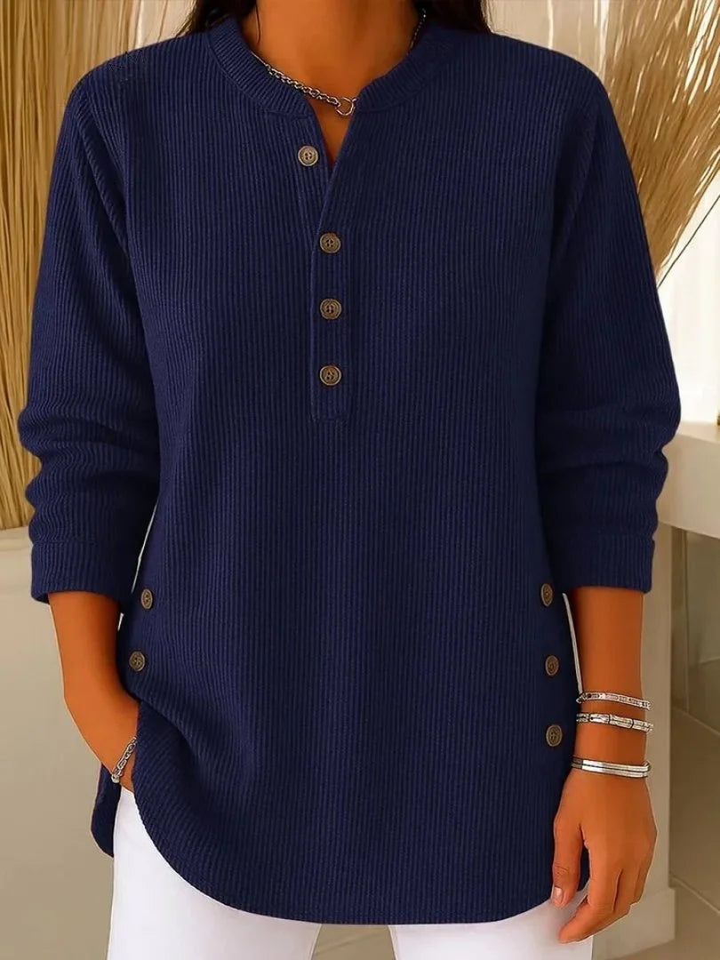 Women's button detail sweater ribbed knit long sleeve
