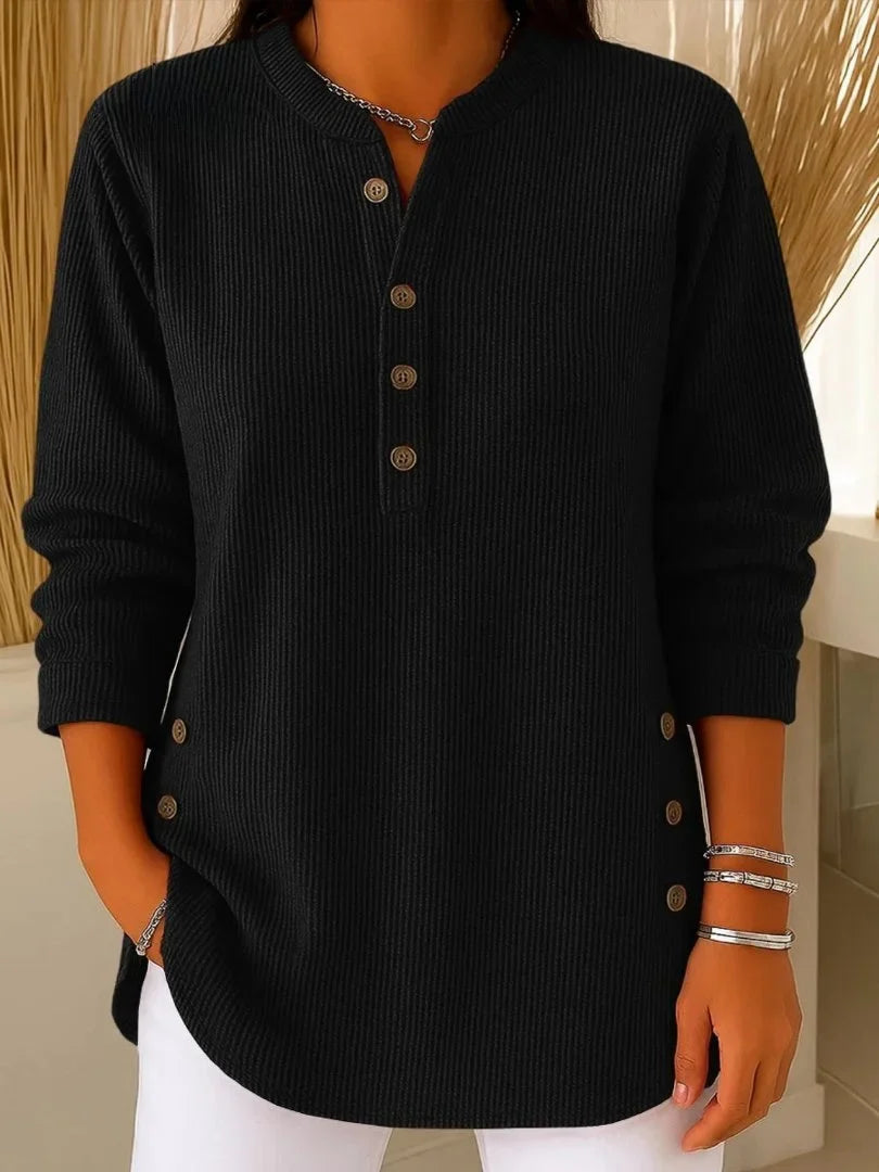 Women's button detail sweater ribbed knit long sleeve