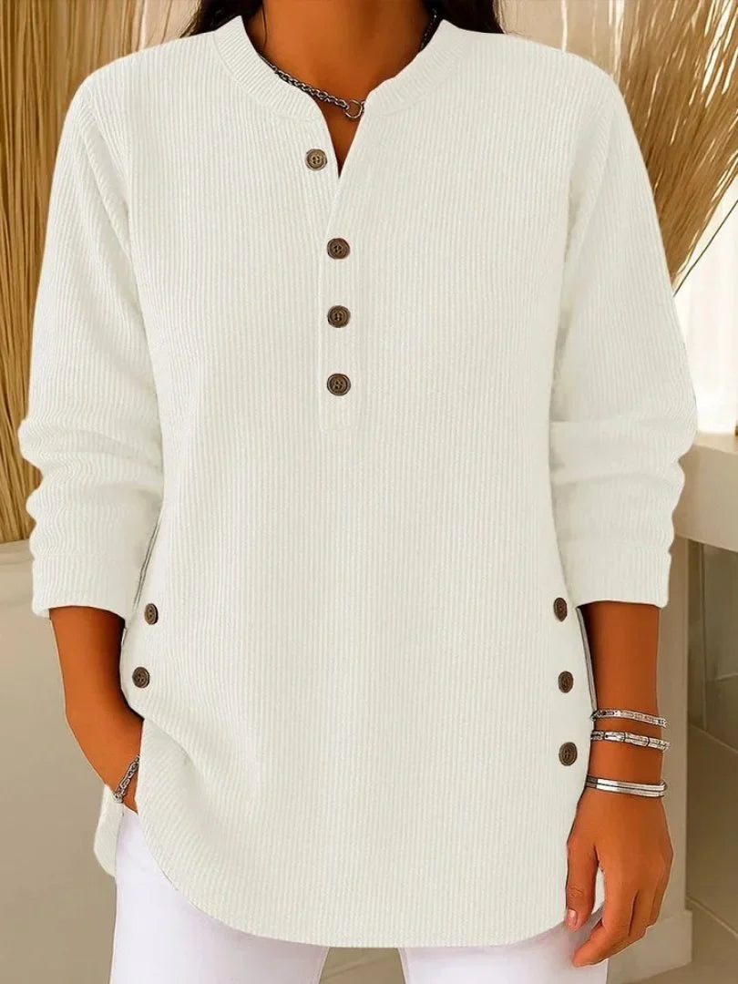 Women's button detail sweater ribbed knit long sleeve