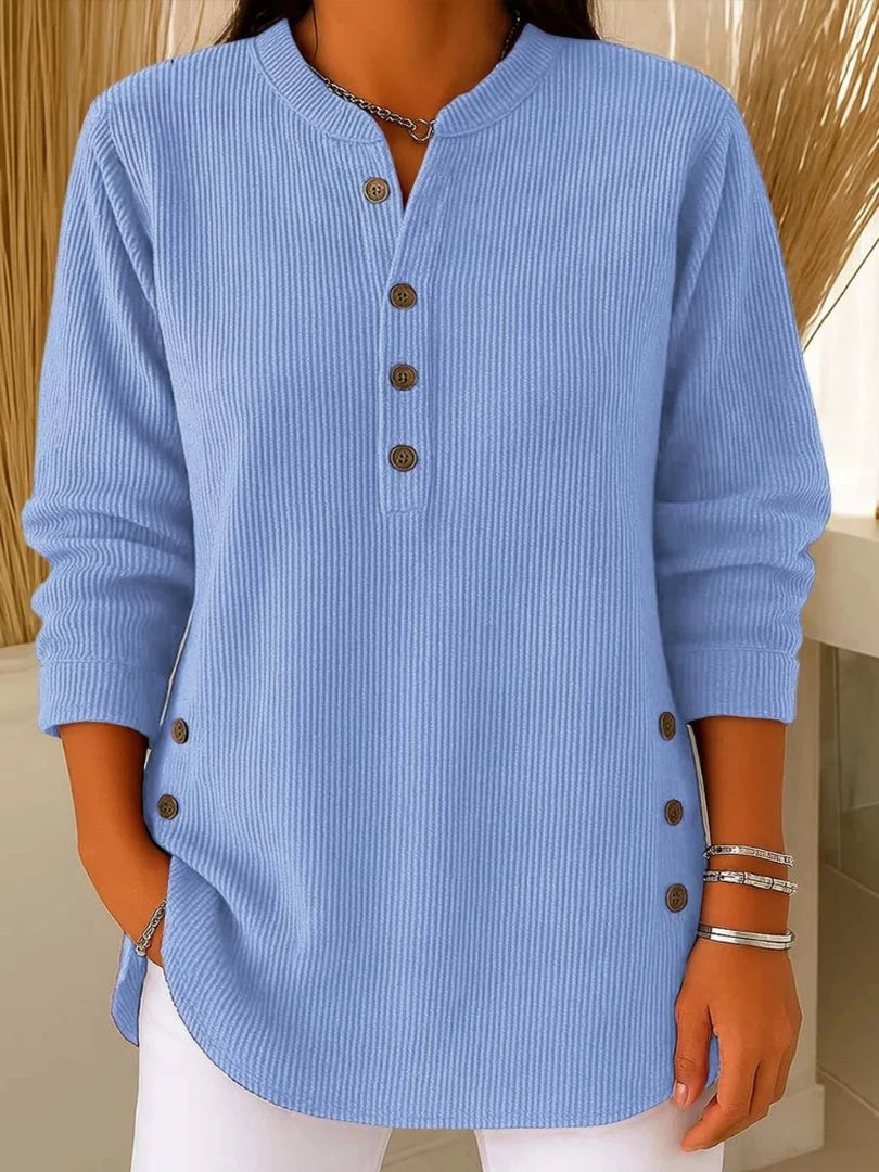 Women's button detail sweater ribbed knit long sleeve