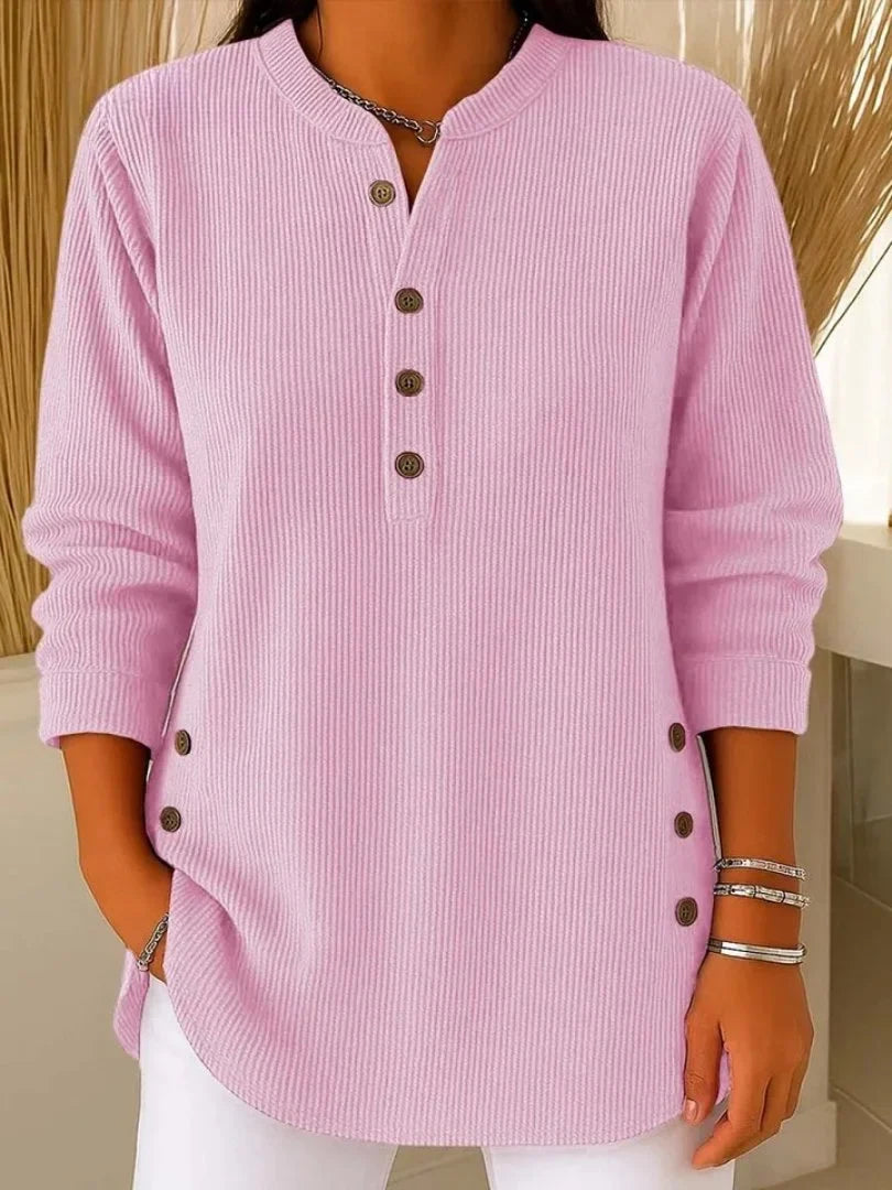 Women's button detail sweater ribbed knit long sleeve