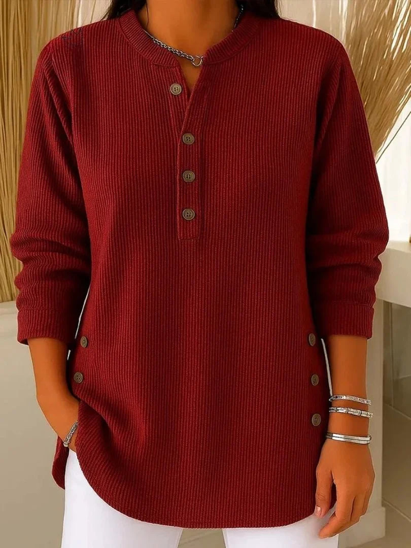 Women's button detail sweater ribbed knit long sleeve