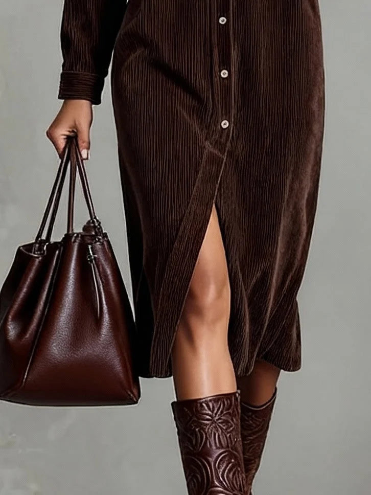 Women's button front long sleeve midi dress