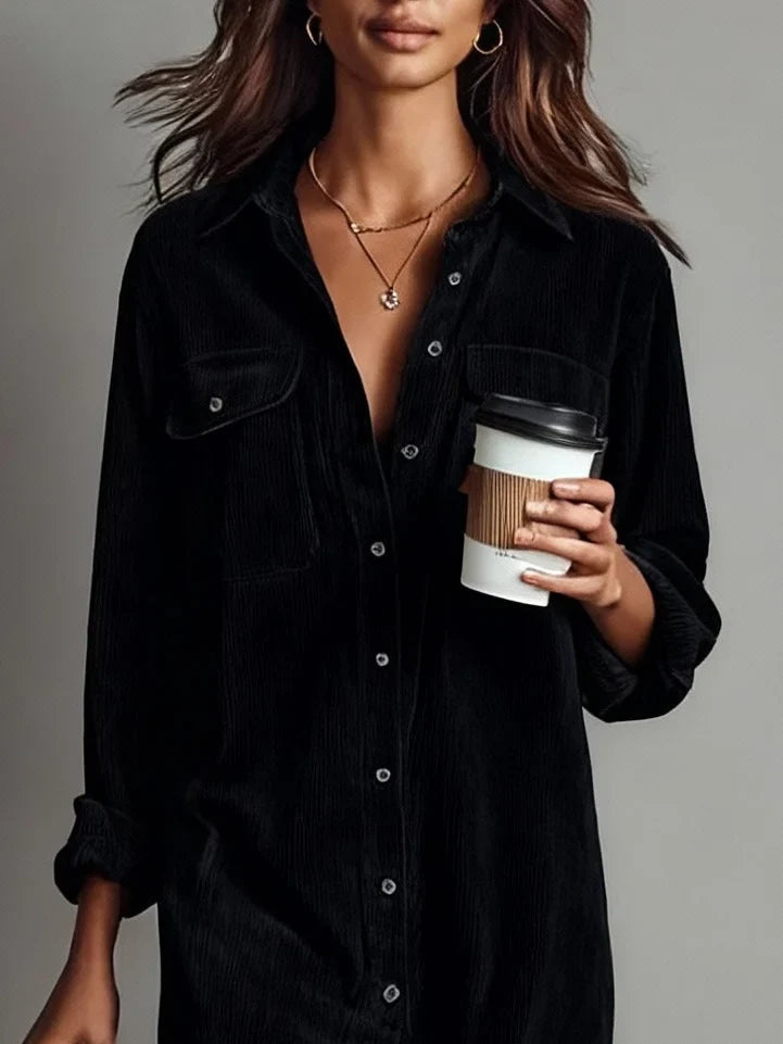 Women's button front long sleeve midi dress
