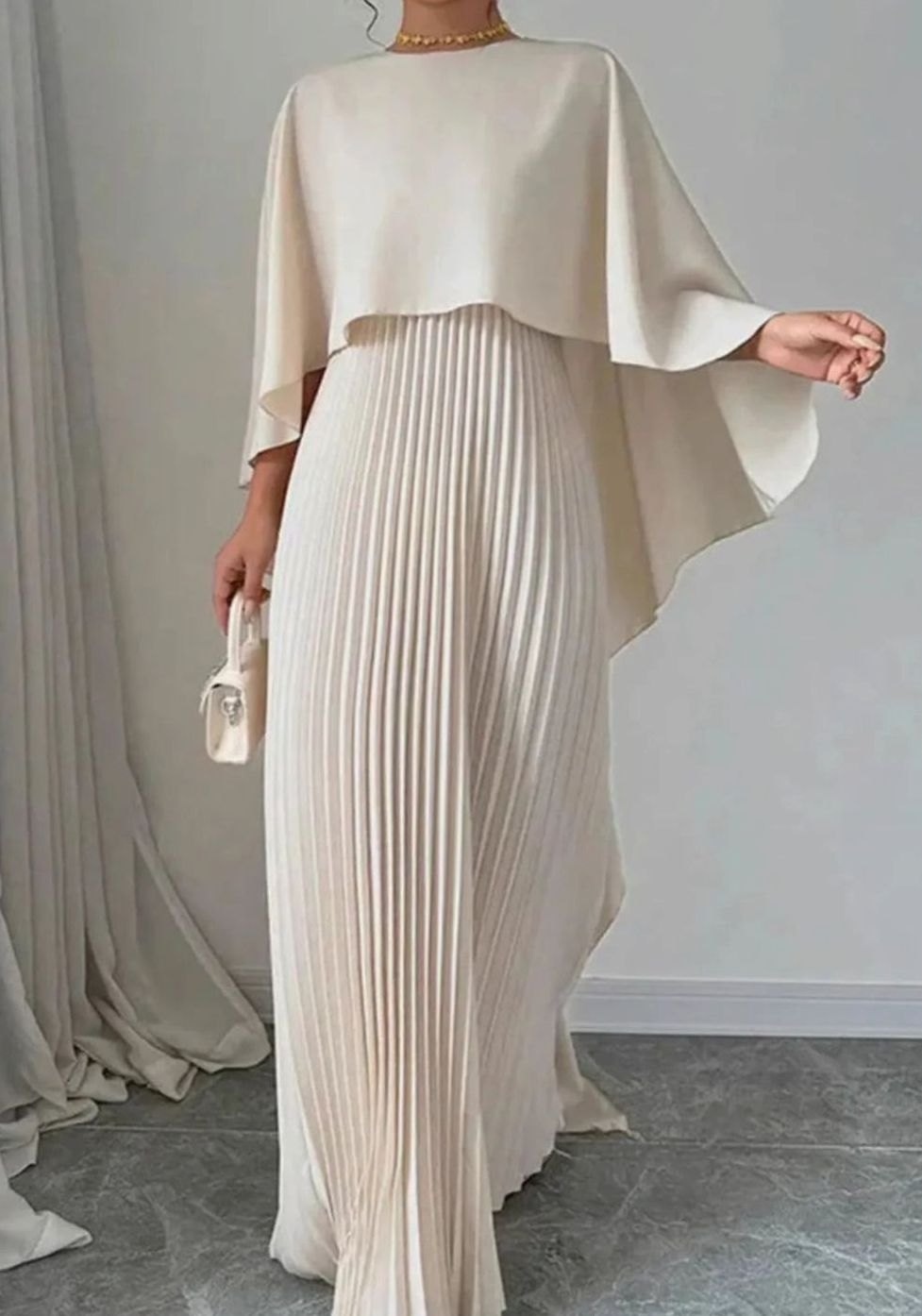 Women's Cape Overlay Pleated Formal Maxi Dress