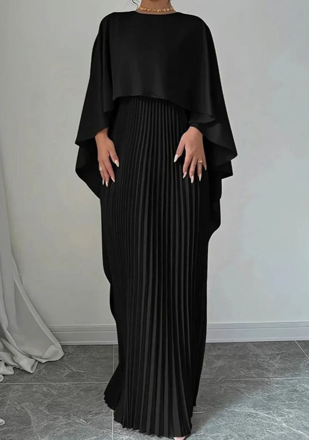 Women's Cape Overlay Pleated Formal Maxi Dress