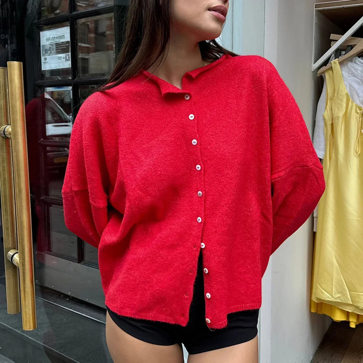 Sadie | Women's Button Front Knit Cardigan Oversized Crew Neck