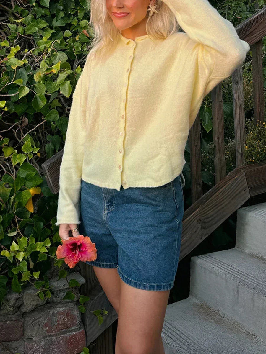 Sadie | Women's Button Front Knit Cardigan Oversized Crew Neck