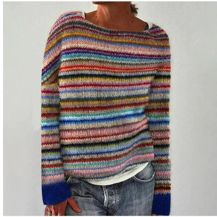Women's Casual Boat Neck Acrylic Sweater with Nordic Yoke