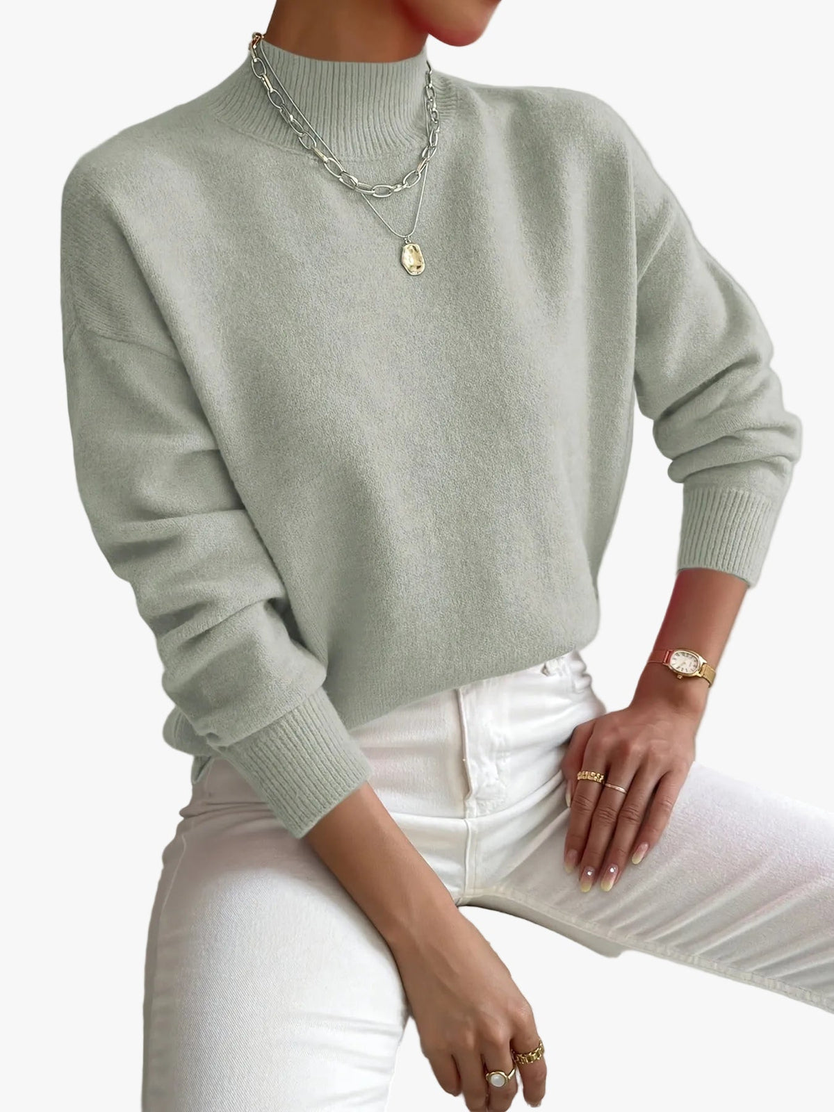 Women's Turtleneck Sweater with Dropped Shoulders
