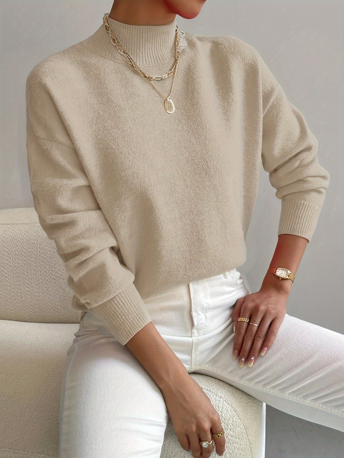 Women's Turtleneck Sweater with Dropped Shoulders