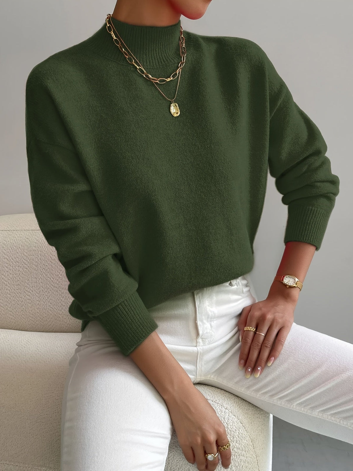 Women's Turtleneck Sweater with Dropped Shoulders