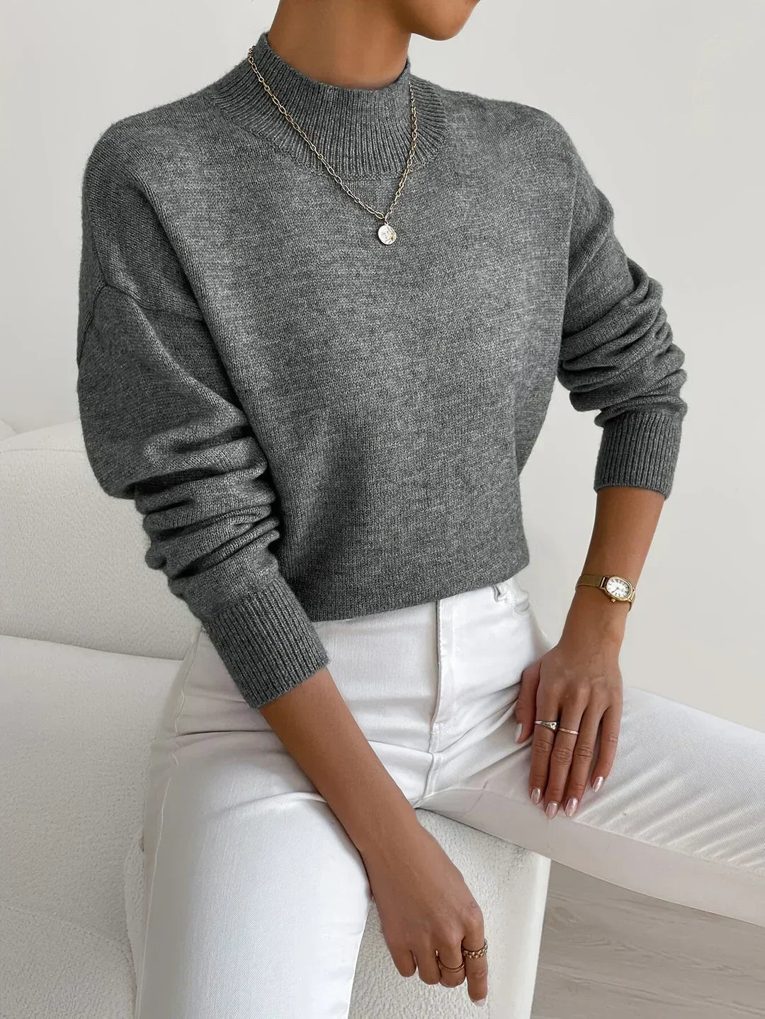 Women's Turtleneck Sweater with Dropped Shoulders