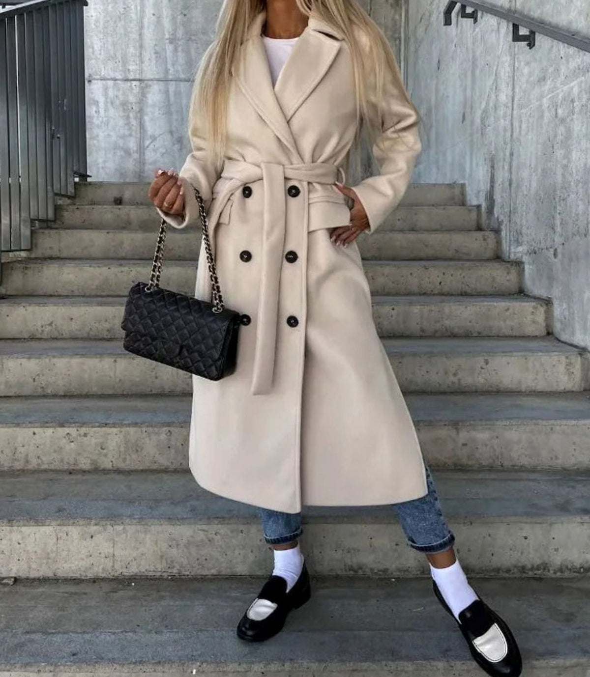 Women's Classic Double-Breasted Long Trench Coat