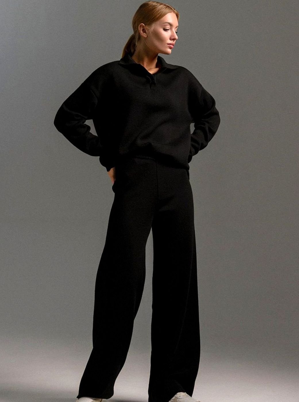 Women's Collared Wide-Leg Relaxed Fit Two-Piece Lounge Set