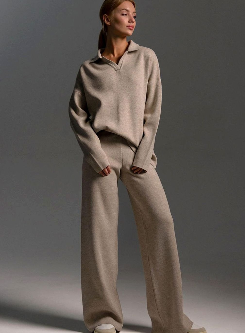 Women's Collared Wide-Leg Relaxed Fit Two-Piece Lounge Set