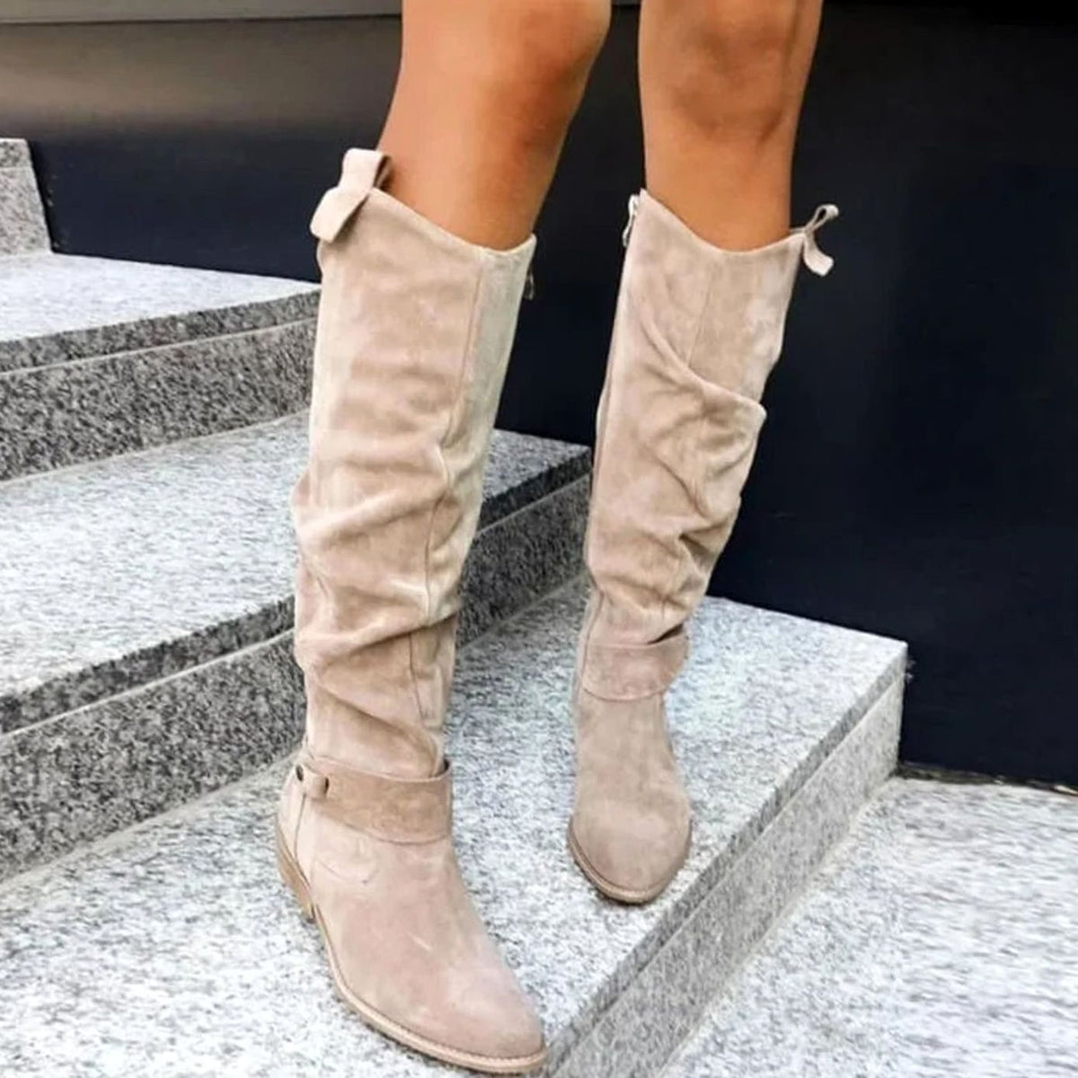 Mia | Women's Comfortable Knee High Boots Low Block Heel Suede