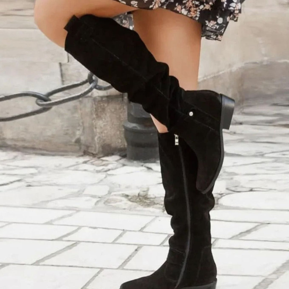 Mia | Women's Comfortable Knee High Boots Low Block Heel Suede