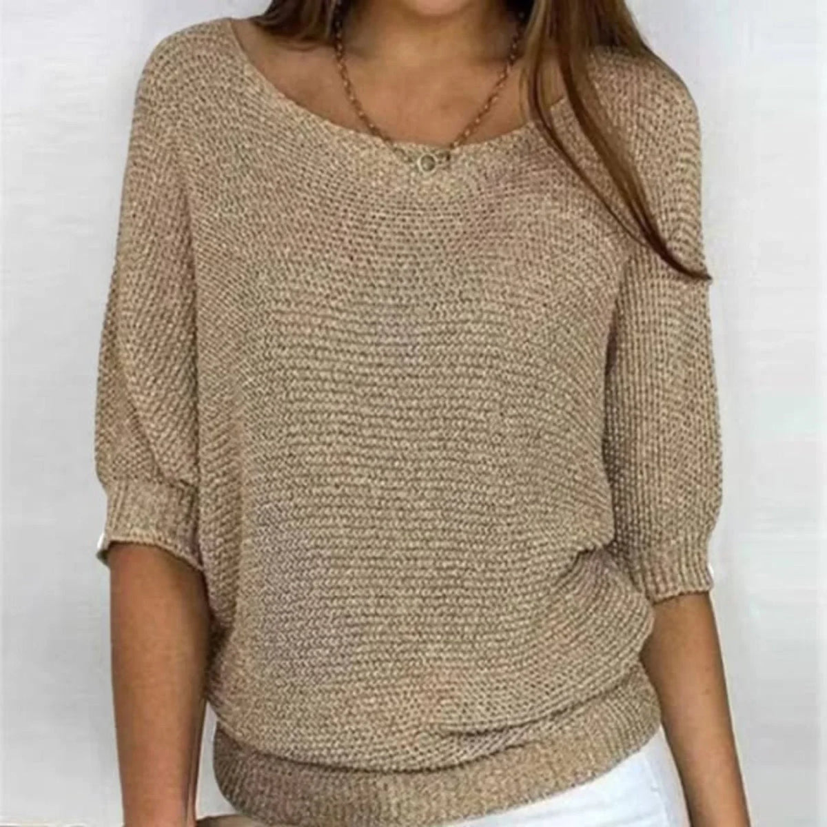 Women's cotton blend 3/4 sleeve sweater oversized knit