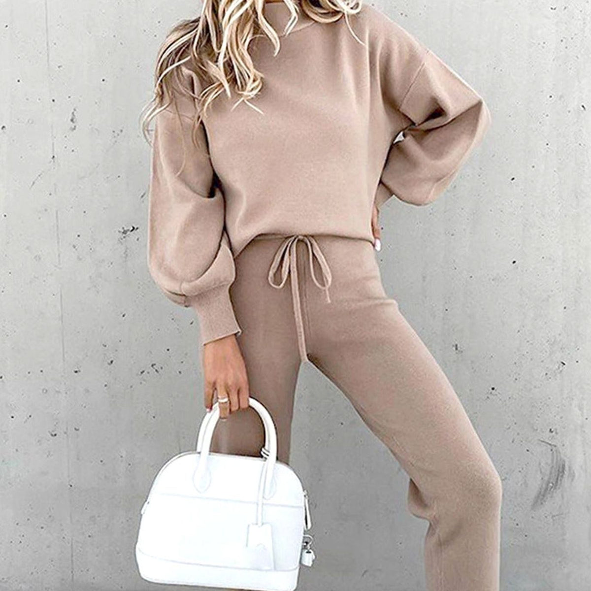 Women's Cozy Two-Piece Tracksuit Outfit Mockneck Jogger Set