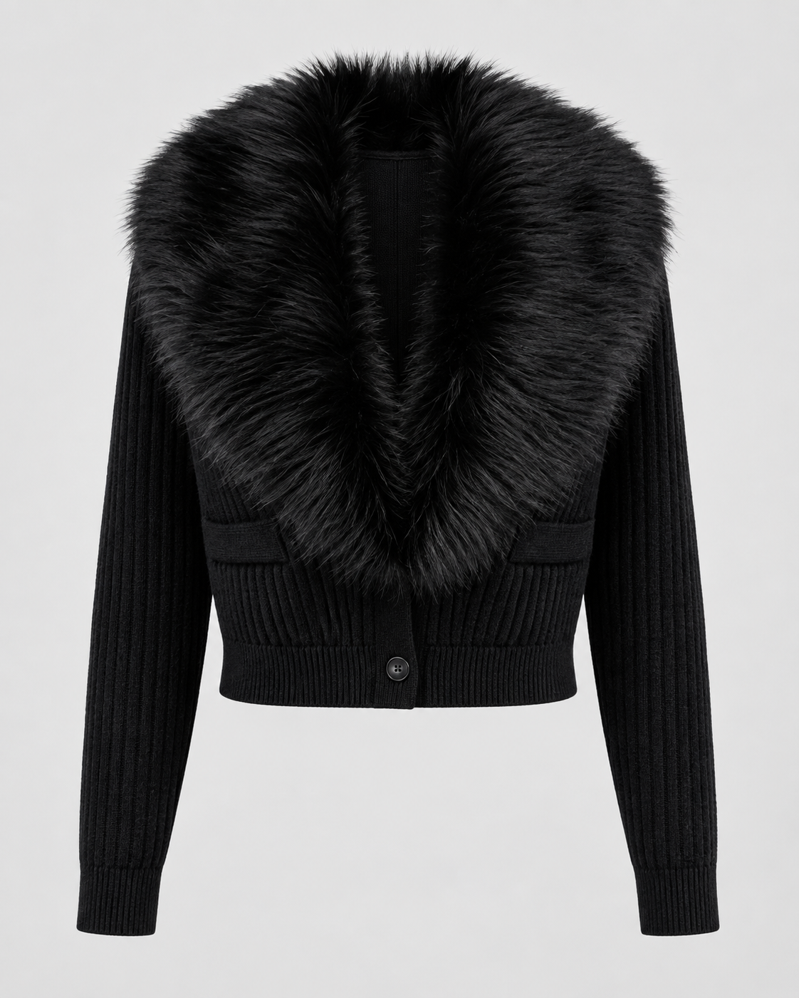 Women's Cropped Cardigan - Fur-Look Shawl Collar