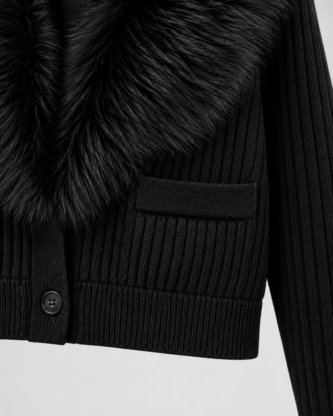 Women's Cropped Cardigan - Fur-Look Shawl Collar
